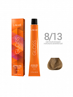 Краска для волос Lakme Gloss 8/13, светлый блондин пепельно-золотистый, 60 мл, полуперманентная, без аммиака
