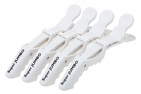 Зажимы для волос пластиковые усиленные Harizma JUMBO 4 шт, белые