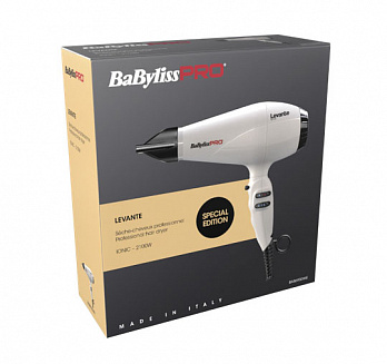Фен BaByliss Pro Levante BAB6950WIE, мощность 2100Вт, ионизация, холодный воздух, 2 насадки