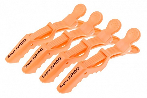 Зажимы для волос пластиковые усиленные Harizma JUMBO 4 шт, оранжевые