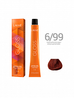 Краска для волос Lakme Gloss 6/99, темный блондин красный насыщенный, 60 мл, полуперманентная, без аммиака