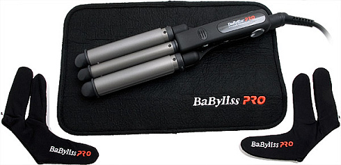 Плойка тройная BaByliss Pro титан + турмалин (22, 19, 22 мм) для создания волн