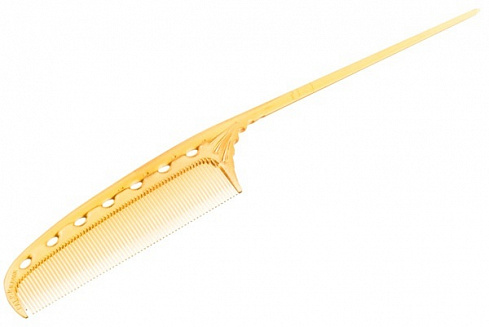 Расчёска суперкороткая янтарная с пластиковым хвостиком (мелкие зубцы), Y.S.Park