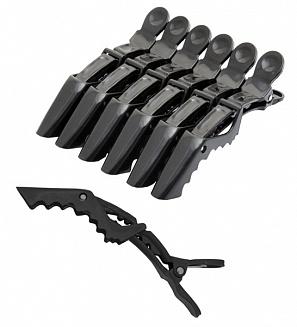 Зажимы для волос пластиковые усиленные medium 6 шт, черные Harizma