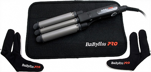 Плойка тройная BaByliss Pro титан + турмалин (22, 19, 22 мм) для создания волн
