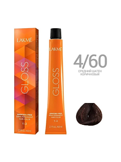 Краска для волос Lakme Gloss 4/60, средний шатен коричневый, 60 мл, полуперманентная, без аммиака