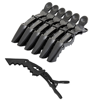 Зажимы для волос пластиковые усиленные medium 6 шт, черные Harizma