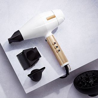 Фен BaByliss PRO WhiteFX 4Artist FXBDW1E, цифровой мотор,  2200Вт, ионизация, 2 насадки+ диффузор