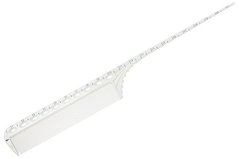 Расчёска с хвостиком Y.s.park G11 white, белая, с сантиметровой разметкой на обушке, 21.5 см
