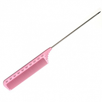 Расчёска с хвостиком Y.s.park 132 dolly pink, розовая, мелкие зубцы, 25 см, длина хвостика-12.5 см