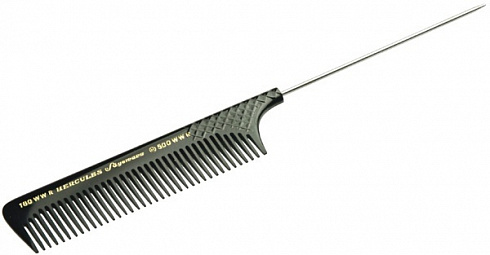 Расчёска с  металличесим хвостиком Hercules, эбонитовая, редкозубчатая, 21.7см
