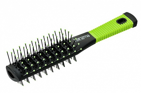 Щётка для волос туннельная двухсторонняя, черно-зеленая Harizma