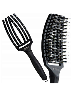 Расчёска Olivia Gargen Fingerbrush Care Iconic BoarNylon Black M, натуральной и ионизированной нейлоновой щетиной
